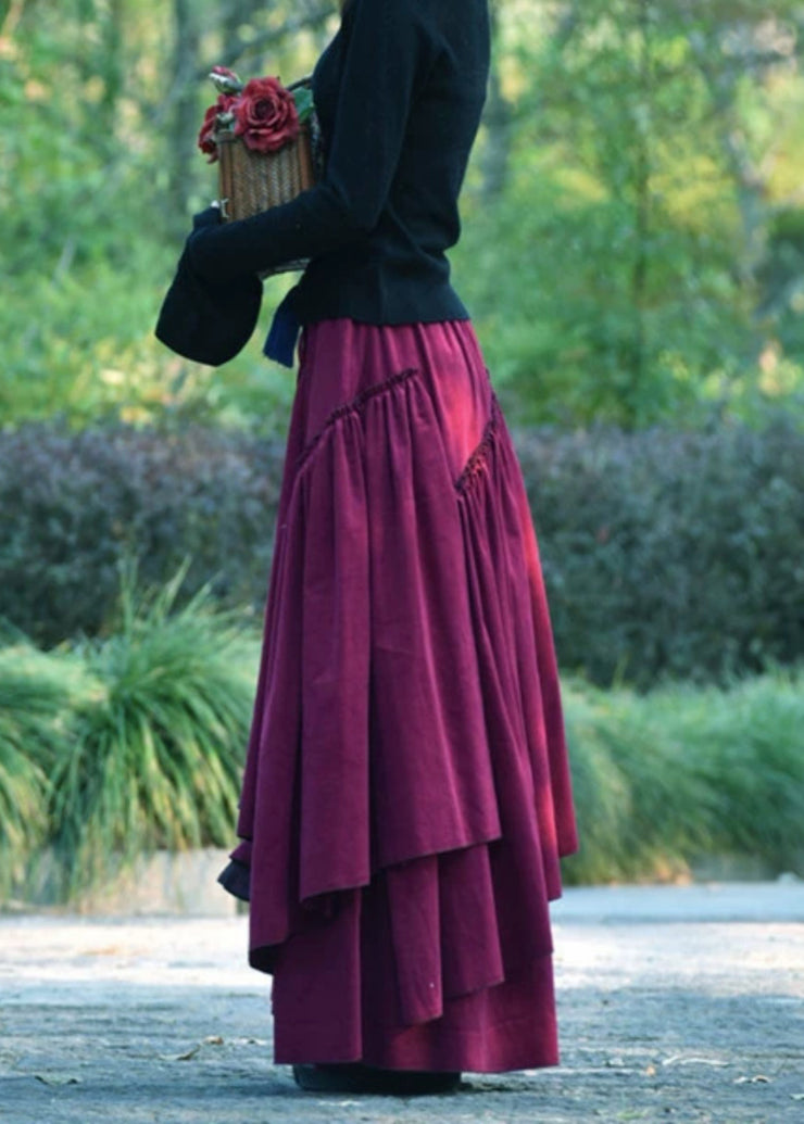 Original Purple Wrinkled Asymmetrical Patchwork Corduroy Skirts Spring