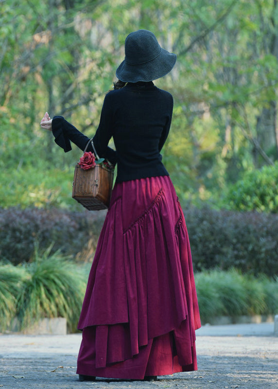 Original Purple Wrinkled Asymmetrical Patchwork Corduroy Skirts Spring