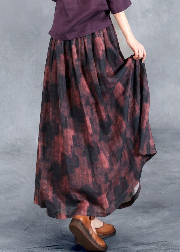 Original Retro Tie Dye Cinched Elastic Waist Linen Skirt Spring