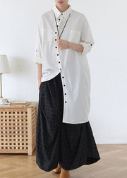 Original White Asymmetrical Design Cotton Long Shirts Fall
