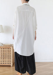 Original White Asymmetrical Design Cotton Long Shirts Fall