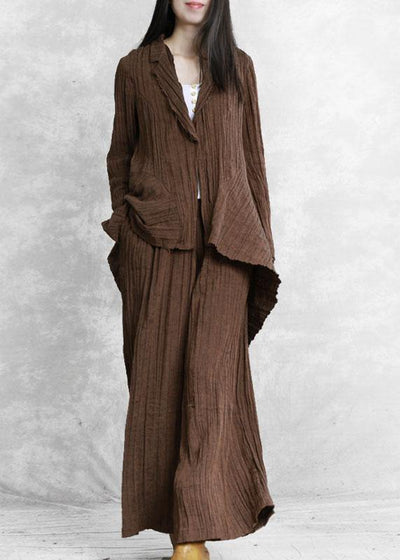 Original brand pleated chocolate suit irregular one-button jacket new two-piece suit - SooLinen