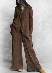 Original brand pleated chocolate suit irregular one-button jacket new two-piece suit - SooLinen