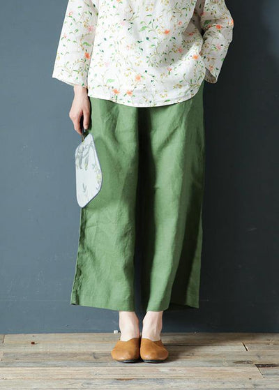 Original design cotton and linen pants retro elastic waist wide-leg pants - SooLinen