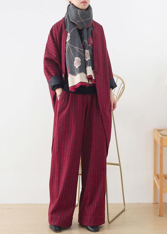 Original design red woolen suit female cocoon-shaped irregular mid-length coat autumn and winter - SooLinen