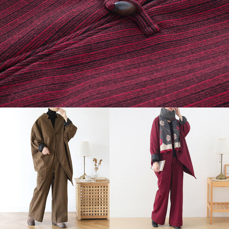 Original design red woolen suit female cocoon-shaped irregular mid-length coat autumn and winter - SooLinen