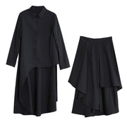 Original designer style black suit female 2021 autumn new irregular personality two-piece suit - SooLinen