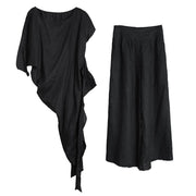 Original female irregular suit personality more wearing black shirt loose casual pants summer - SooLinen