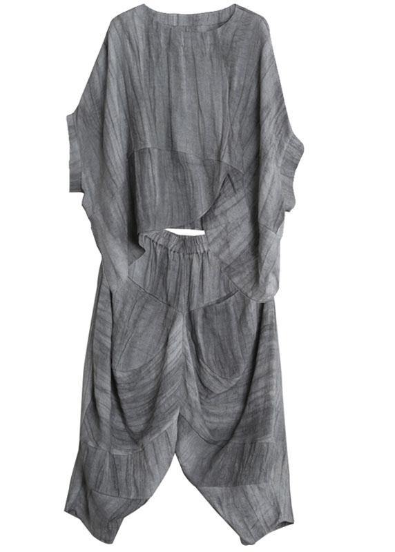 Original gray suit loose irregular top harem pants Zen two-piece autumn - SooLinen