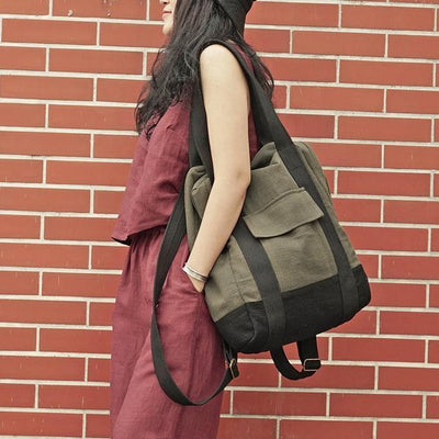 Original stitching single shoulder backpack dual-use canvas bag big bag - SooLinen