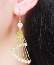 Oversize 14K Gold Pearl Tassel Drop Earrings