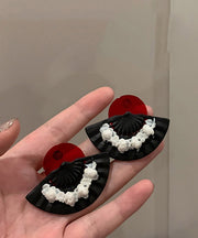 Oversize Black Red Acrylic Painted Fan Hoop Earrings