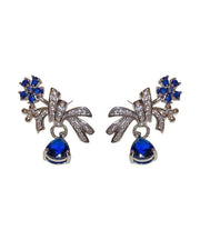 Oversize Blue Sterling Silver Zircon Floral Water Drop Drop Earrings