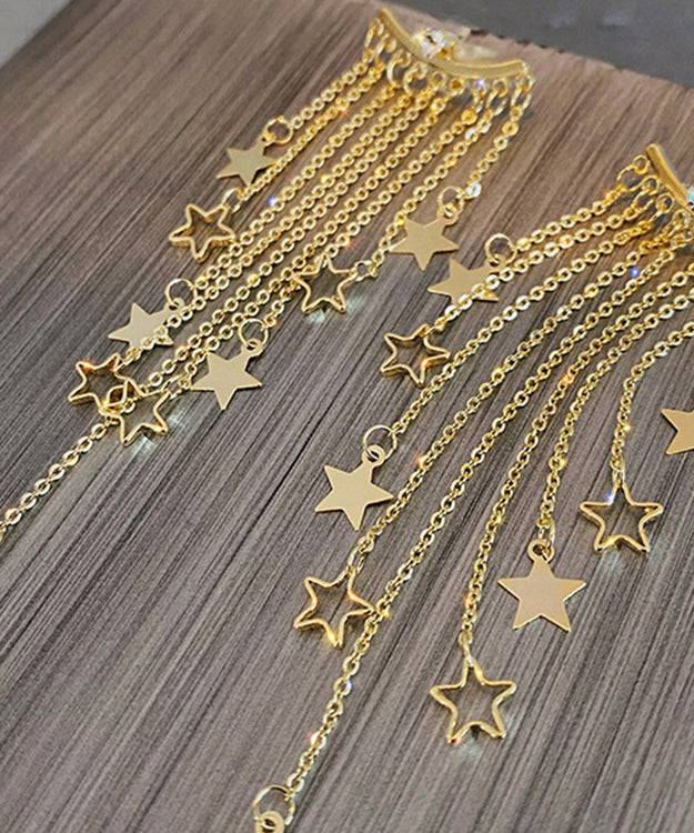 Oversize Gold Alloy Star Tassel Drop Earrings