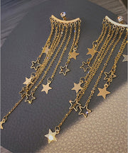 Oversize Gold Alloy Star Tassel Drop Earrings