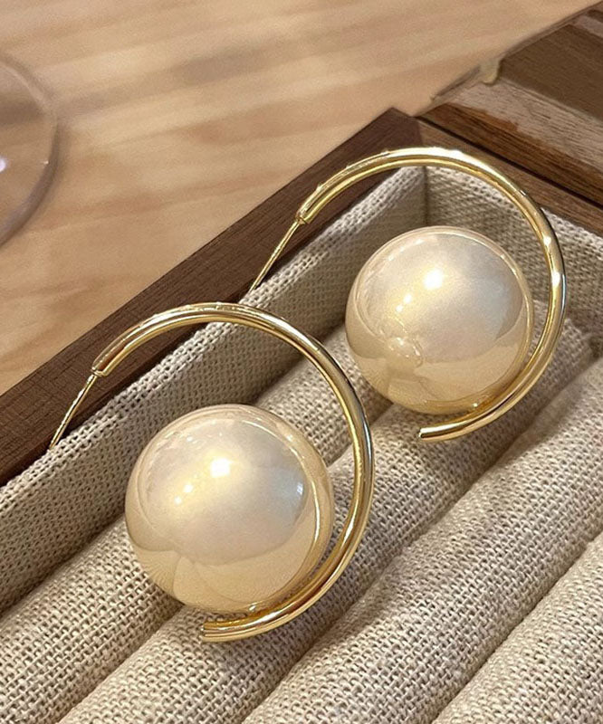 Oversize Gold Overgild Pearl Hoop Earrings