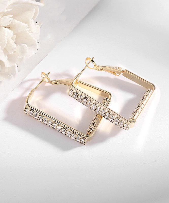 Oversize Gold Sterling Silver Copper Inlaid Zircon Geometric Blocks Hoop Earrings