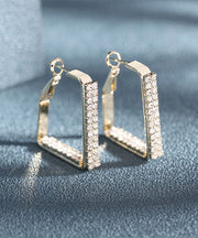 Oversize Gold Sterling Silver Copper Inlaid Zircon Geometric Blocks Hoop Earrings