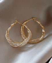 Oversize Gold Sterling Silver Overgild Crystal Hoop Earrings