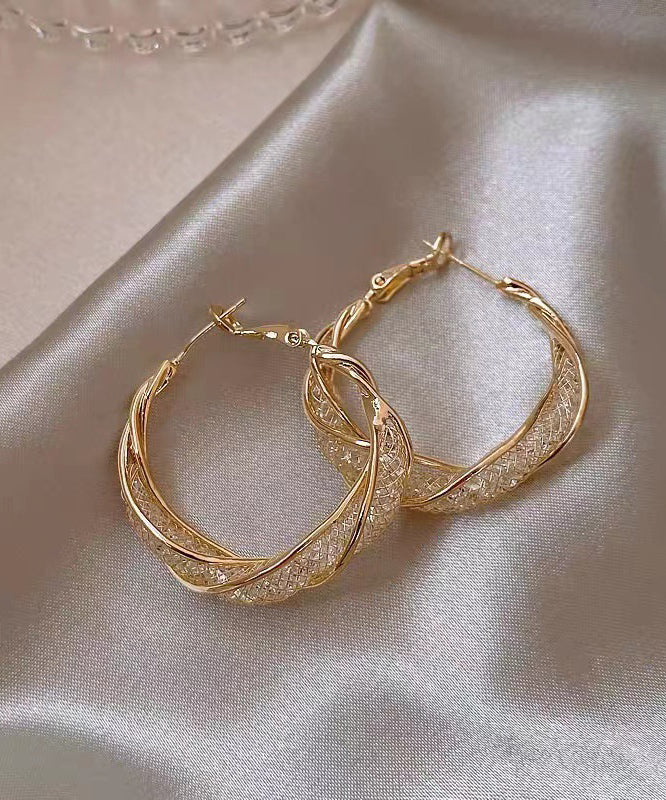 Oversize Gold Sterling Silver Overgild Crystal Hoop Earrings