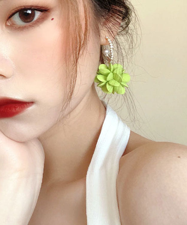 Oversize Green Overgild Zircon Pearl Flower Hoop Earrings