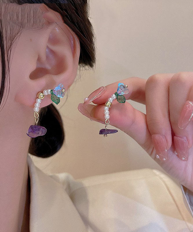 Oversize Multicolour Acrylic Alloy Pearl Crystal Floral Stud Earrings