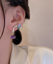 Oversize Multicolour Acrylic Alloy Pearl Crystal Floral Stud Earrings