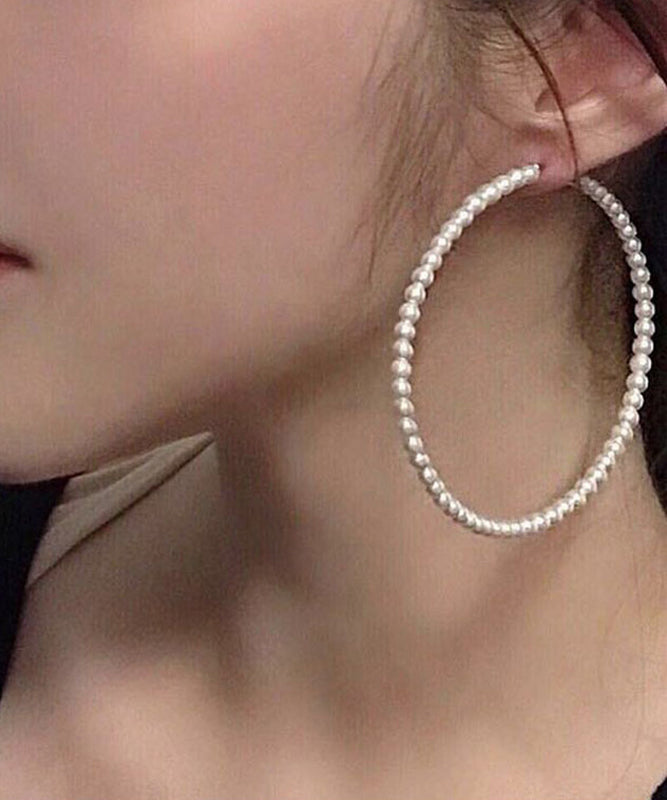 Oversize White Pearl Circle Hoop Earrings