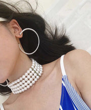 Oversize White Pearl Circle Hoop Earrings