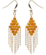 Oversize Yellow 14K Gold Amber Beeswax Tassel Drop Earrings