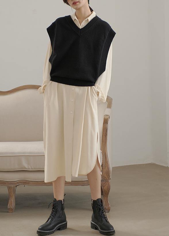 Oversized  gray knit tops oversized v neck sleeveless tops - SooLinen