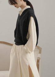 Oversized  gray knit tops oversized v neck sleeveless tops - SooLinen