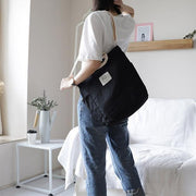 Oversized Beautiful Casual Patchwork Large black Canvas Shoulder Bag - SooLinen