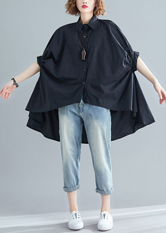 Oversized Black Asymmetrical Patchwork Cotton Shirts Top Summer