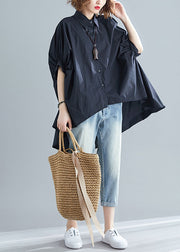 Oversized Black Asymmetrical Patchwork Cotton Shirts Top Summer