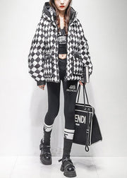 Oversized Black Hooded Plaid Pockets Duck Down Jackets Winter