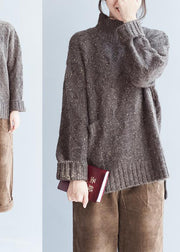 Oversized Chocolate knit sweaters women high neck warm winter knit tops