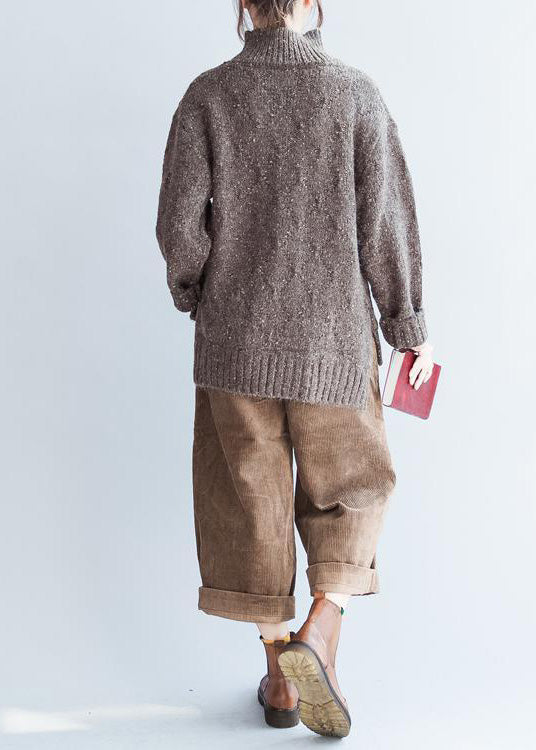 Oversized Chocolate knit sweaters women high neck warm winter knit tops