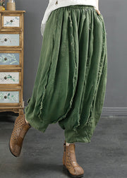 Oversized Green Pockets Wrinkled Patchwork Linen Harem Pants Summer