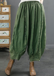 Oversized Green Pockets Wrinkled Patchwork Linen Harem Pants Summer