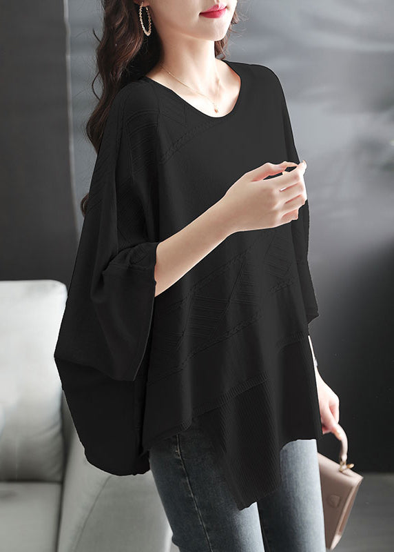 Oversized Pink O Neck Asymmetrical Thin Knit Sweater Batwing Sleeve
