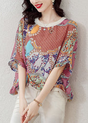 Oversized Pink O Neck Print Patchwork Cotton T Shirts Tops Summer