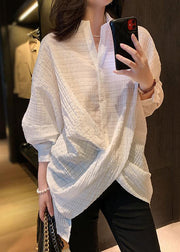 Oversized White Asymmetrical Design Cotton Shirt Tops Spring
