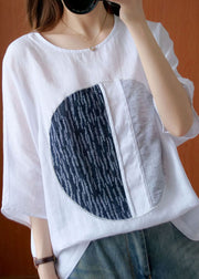 Oversized White O Neck Patchwork Cotton T Shirt Top Summer