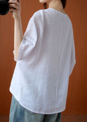 Oversized White O Neck Patchwork Cotton T Shirt Top Summer