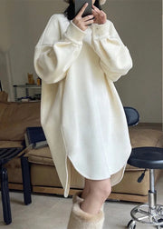Oversized White O Neck Patchwork Faux Fur Sweatshirts Dress Fall