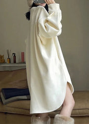Oversized White O Neck Patchwork Faux Fur Sweatshirts Dress Fall