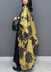 Oversized Yellow Floral Print Patchwork Cotton Cardigan Batwing Sleeve