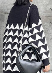 Oversized black Geometric knit top silhouette o neck plus size sweaters - SooLinen