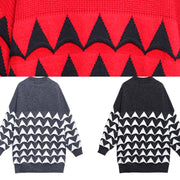 Oversized black Geometric knit top silhouette o neck plus size sweaters - SooLinen